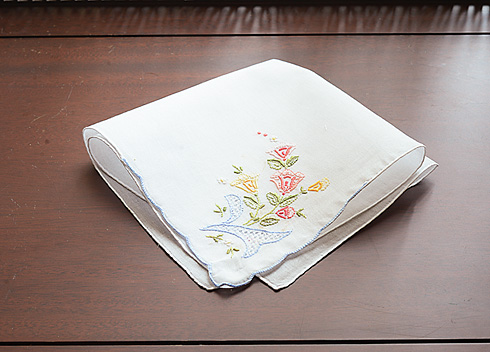 Embroidered Cotton handkerchief. Multi Colored Rose # 1104